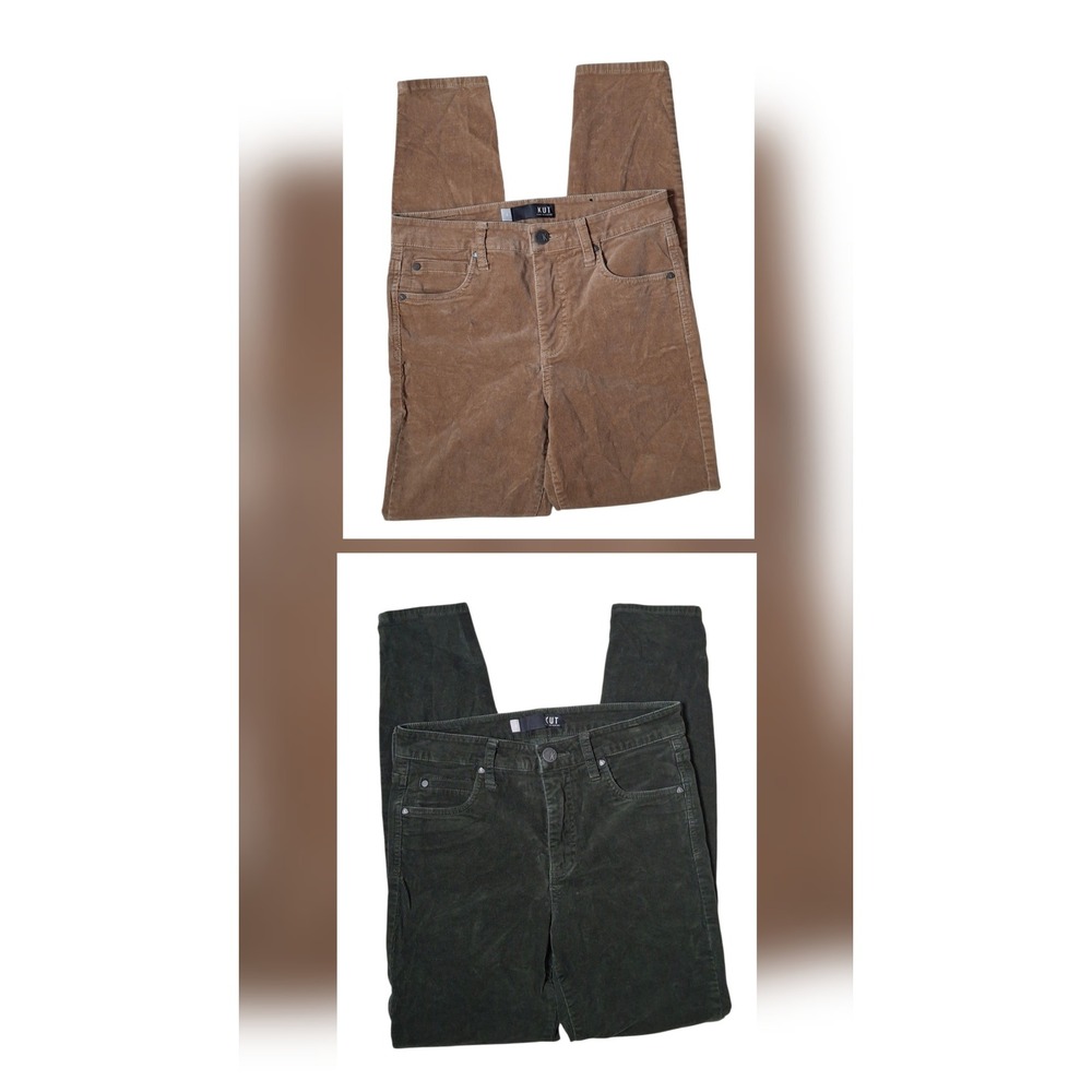KUT from the Kloth Diana Fab Ab Skinny Corduroy Pants Bundle Tan Green Size 4